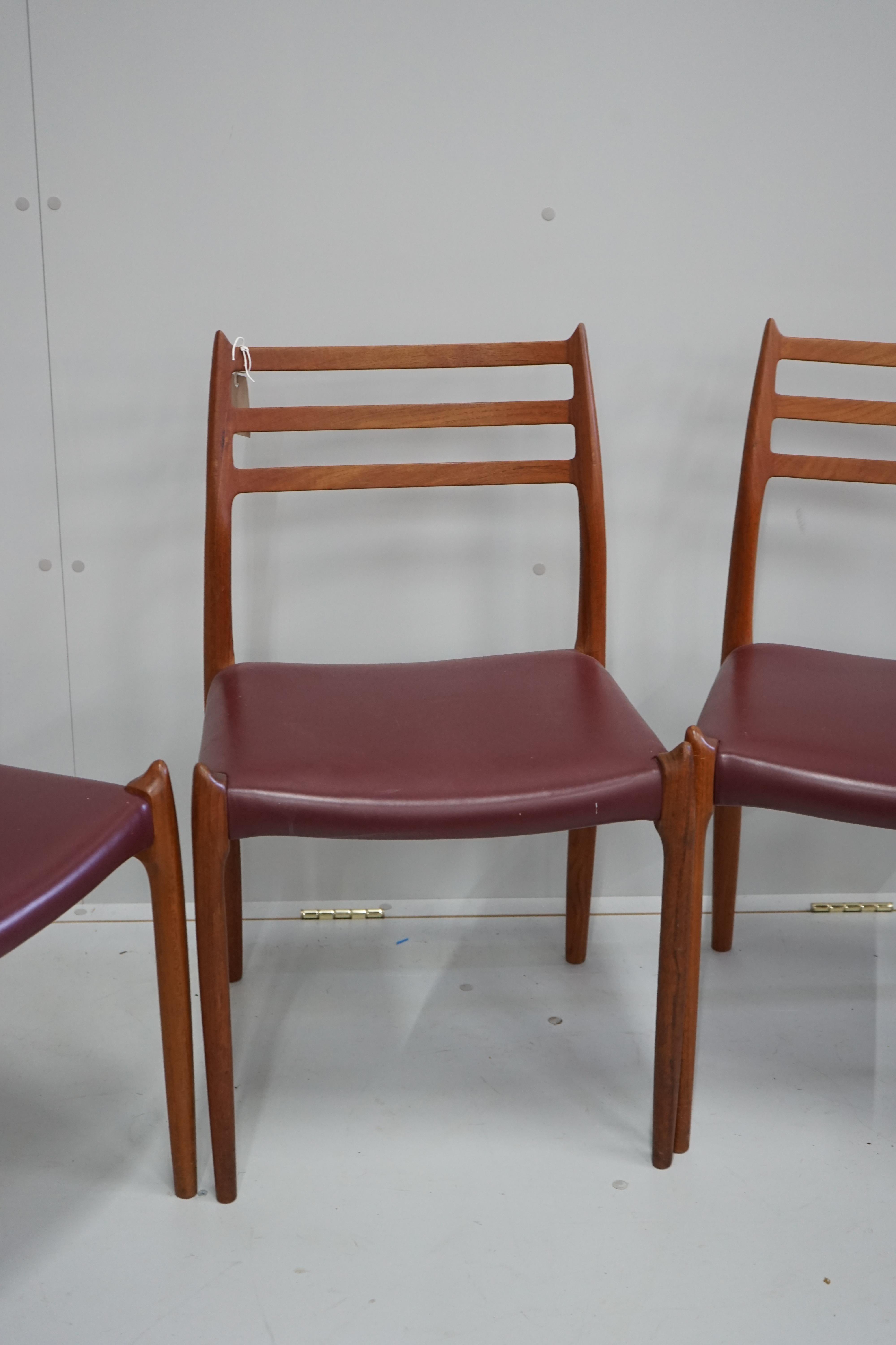 Niels Otto Moller for J.L Mollers a set of eight model 78 Danish teak dining chairs circa 2012, width 49cm, depth 43cm, height 81cm all with 50 year anniversary and manufacturer marks to seat rails